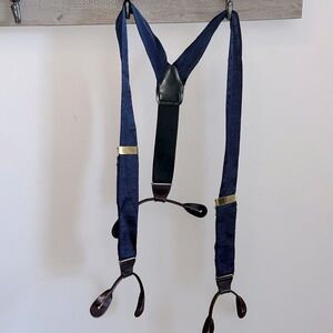 Perry Ellis Portfolio Suspenders Navy Adjustable Leather Fittings Brass Clips